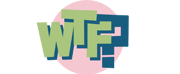 WTF logo in green with dark blue background